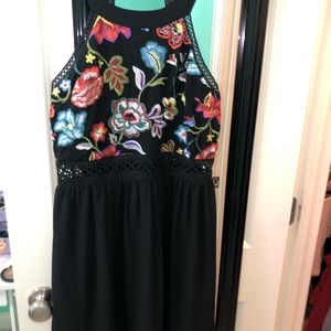 Knee-Length Floral Black Dress